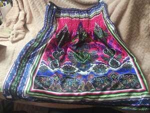 MYTH Women's 2X Vibrant Pink and Blue Paisley Scarf Print Smocked Mini Dress